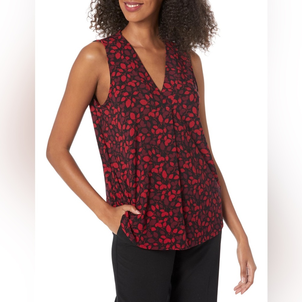 Anne Klein Red and Black Patterned Top Size XL